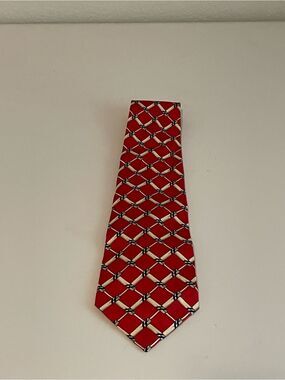 Vintage Polo Ralph Lauren Silk Tie Red Geometric Lattice Hand Made in USA
